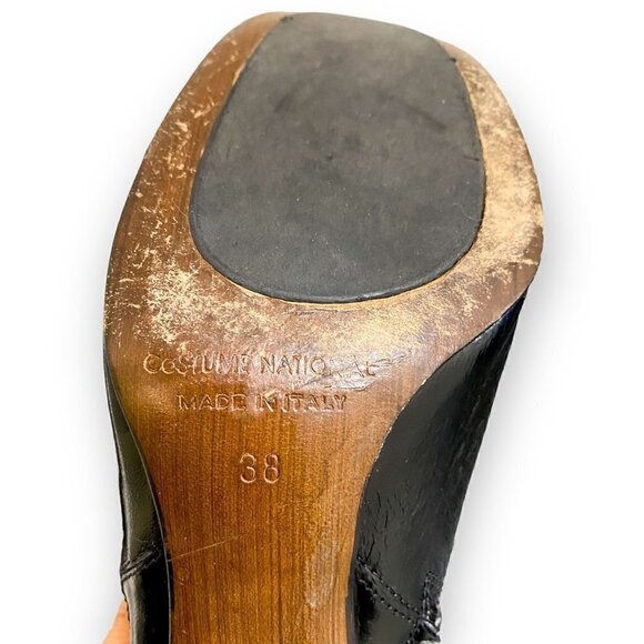 Vintage Costume National Black Crinkled Patent Leather  Double Zip Booties, 38EU - Picture 8 of 12